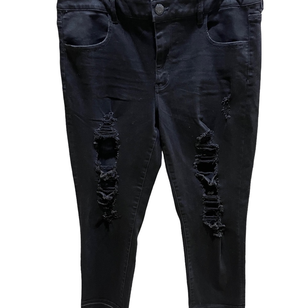 American Eagle Outfitters Black Distressed Cropped Super Stretch Jeggings Sz 20